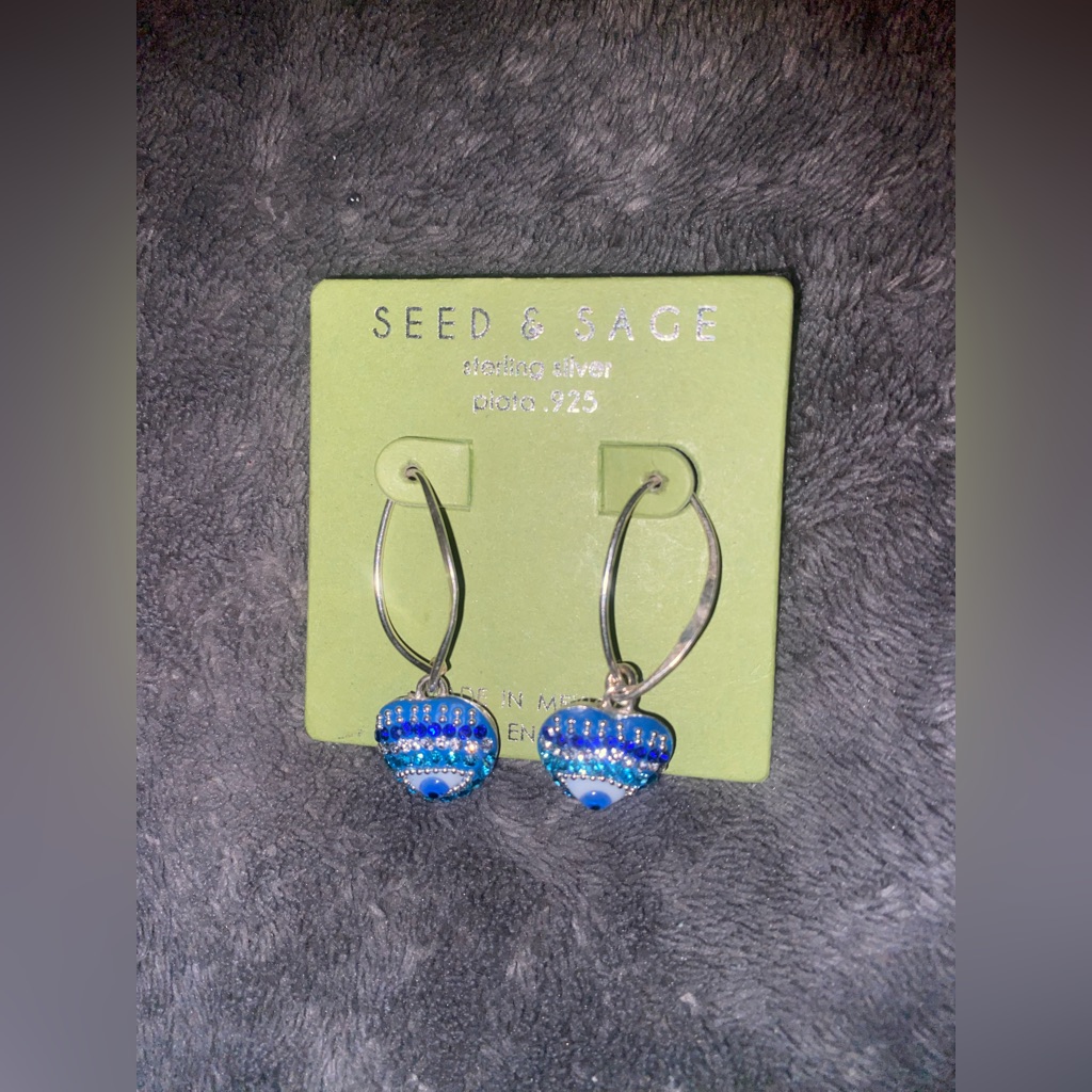 Bnwt Viral Seed Sage Evil Eye Blue Sterling Silver Earrings 85 35$